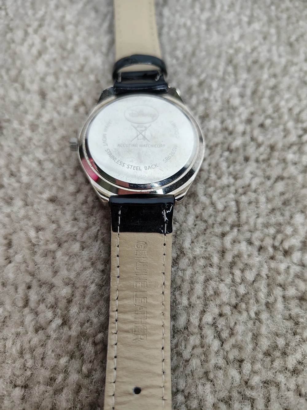 Disney Black Patent Leather Mickey Mouse Crystal Accent Watch